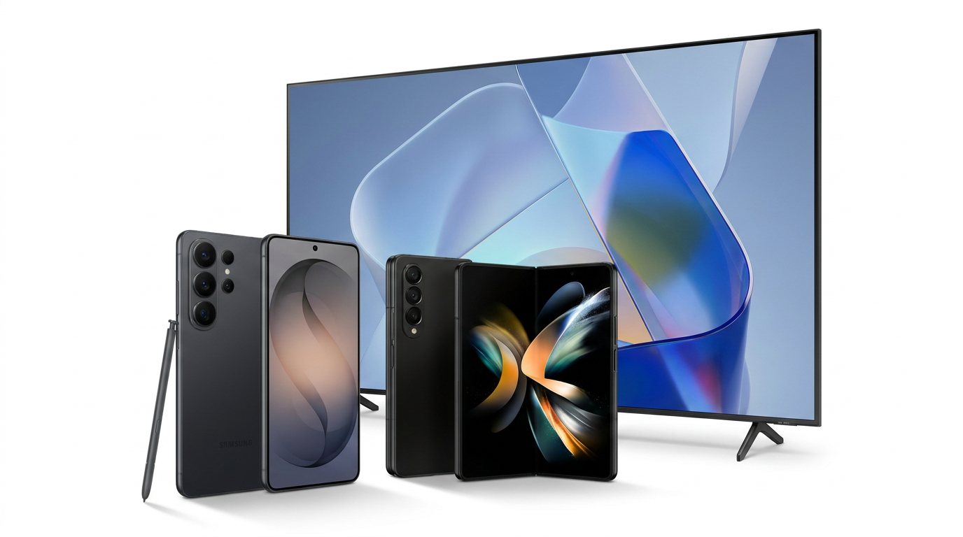 Samsung — Galaxy S26 Ultra, Galaxy Z Fold7, QM85C 4K display
