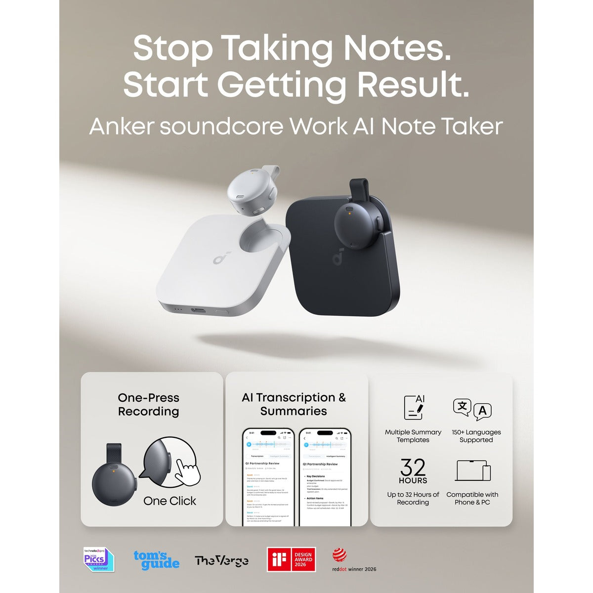 soundcore Work AI Voice Recorder by Anker (D3200)